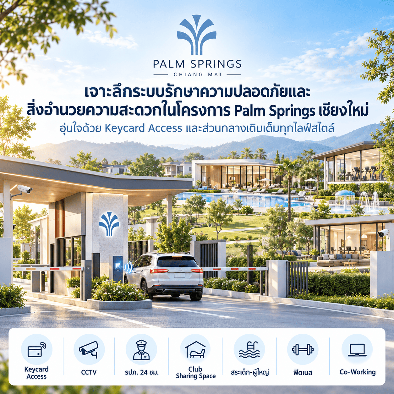 เจาะลึกระบบรักษาความปลอดภัยและสิ่งอำนวยความสะดวกในโครงการ Palm Springs เชียงใหม่ : อุ่นใจด้วย Keycard Access และส่วนกลางเติมเต็มทุกไลฟ์สไตล์